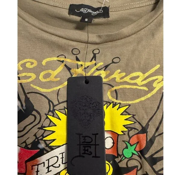 Ed Hardy Crop Top Size S NWT Y2K Tattoo Graphic Layered Long Sleeve Streetwear - Picture 6 of 6